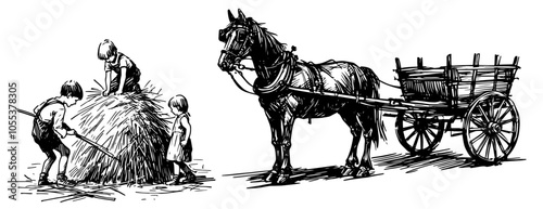 Antique Horse-Drawn Carriage Black and White Art