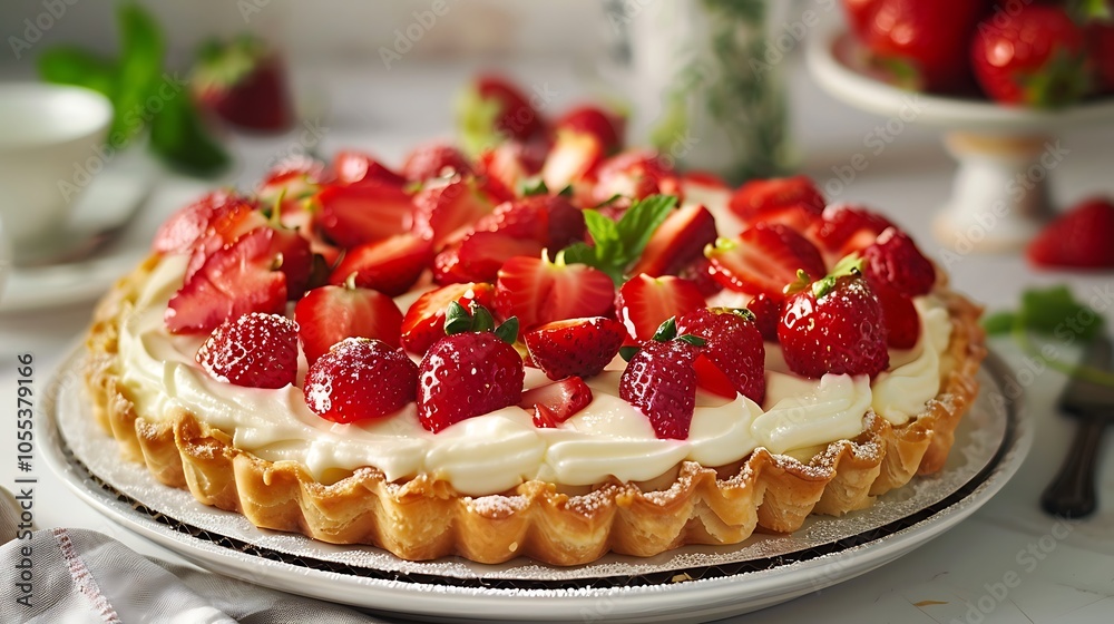 Strawberry cake with custard and flakey pastry Strawberry cake with custard and flakey pastry