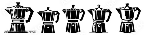 artistic line art of classic moka pot, highlighting its iconic shape and simplicity black vector