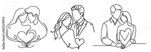 sweet monoline line art of a couple in love, ideal for valentine's and wedding themes black vector