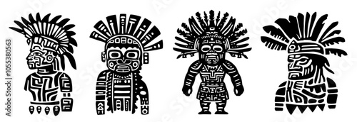 aztec inspired tribal figures in bold black vector style