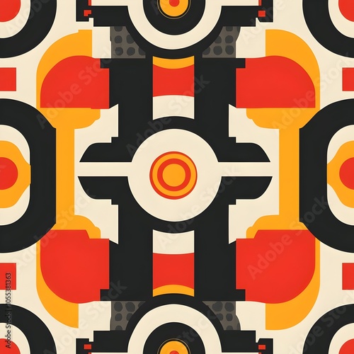 Striking Symmetrical Pattern with Retro Inspired Chinese Architectural Elements in Vibrant Color