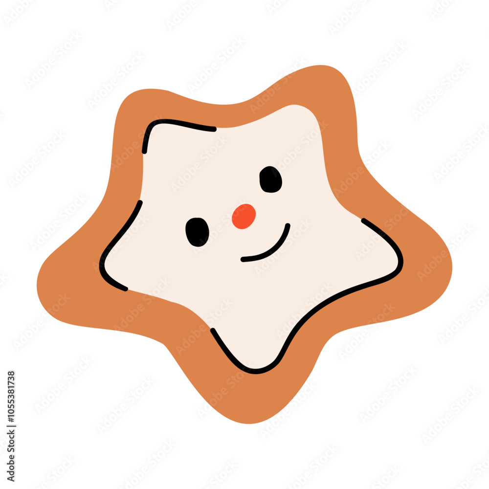 Christmas gingerbread cookie, star with glaze for decoration, symbol of winter holiday. Homemade biscuit for Xmas and New Year table. Vector illustration, isolated on white background. Christmas gingerbread cookie, star with glaze for decoration, symbol of winter holiday. Homemade biscuit for Xmas and New Year table. Vector illustration, isolated on white background.