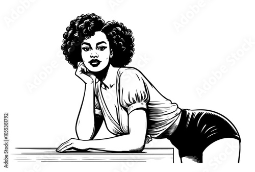 classic pin-up girl illustration with casual style, black vector