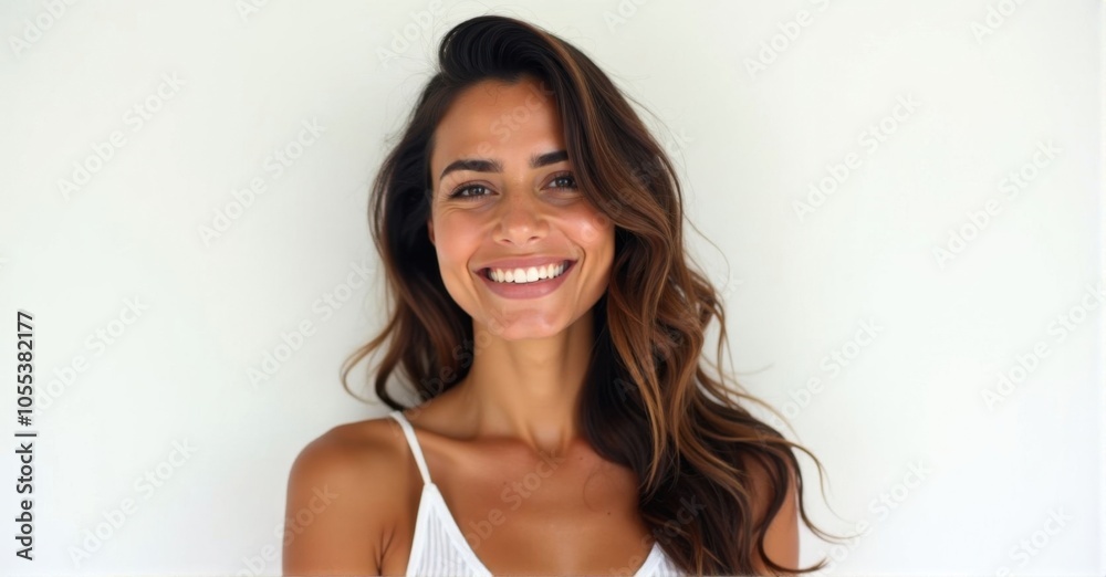 A Spanish woman with tanned skin and a radiant smile A Spanish woman with tanned skin and a radiant smile