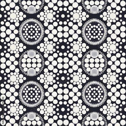 Patterns with circles and dots, black and white texture, seamless vector backgrounds. eps10