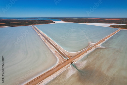 Aerial view of colorful salt pond with abstract patterns and textures, Pilbara Region, Ashburton, Australia. photo