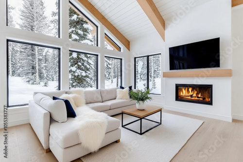 modern living room with fireplace
