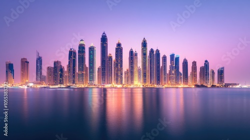 Stunning Skyline of Dubai at Dusk with Vibrant Colors