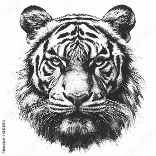 Tigers have powerful builds, bold orange fur with black stripes, and intense eyes. There is a sense of strength and grace about the tiger's face, with sharp features and a focused gaze.