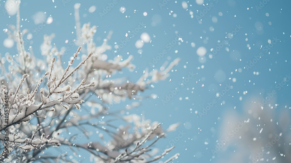 Snowflakes falling against a soft blue sky, showcasing the delicate beauty of winter with intricate, crystalline snow patterns. Snowflakes falling against a soft blue sky, showcasing the delicate beauty of winter with intricate, crystalline snow patterns.