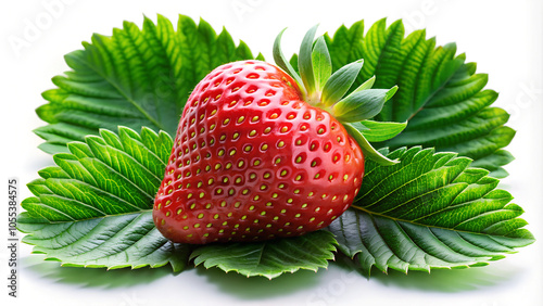 Strawberries with green leaf's on white background