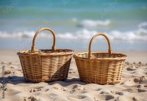 picnic basket on the beach in summer