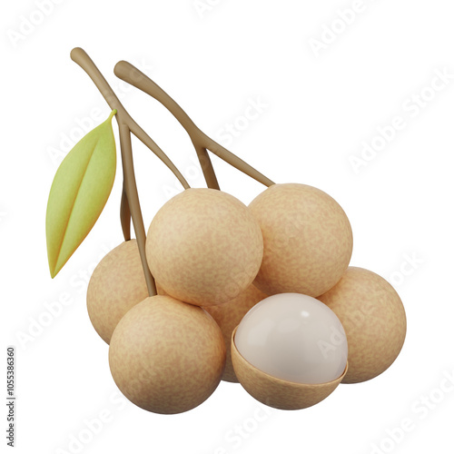 Longan fruit, Fresh organic fruit , perfect fruit for a healthy breakfast, 3d rendering