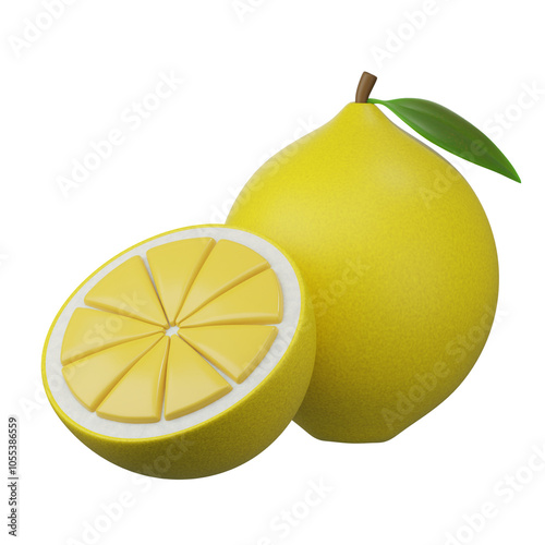 Lemon and lime fruits, isolated on white background, 3d rendering