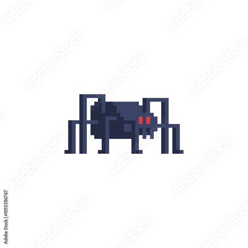 Spider pixel art Halloween icon. Dangerous Poison, Virus technology. App, web and digital design. 8-bit. Video game sprite. Knitting design. Game assets. Isolated abstract vector illustration. 