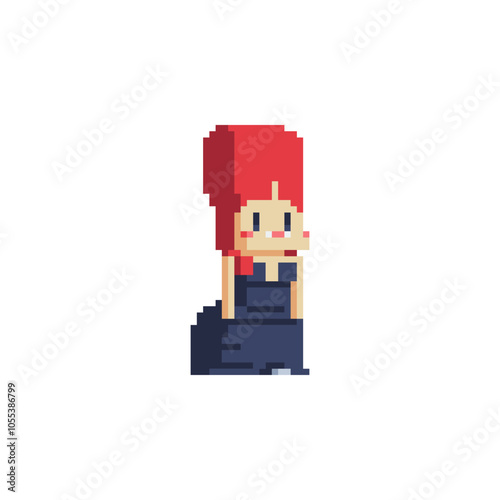 Halloween vampire woman character, pixel art, cute costume kids. Isolated vector illustration.