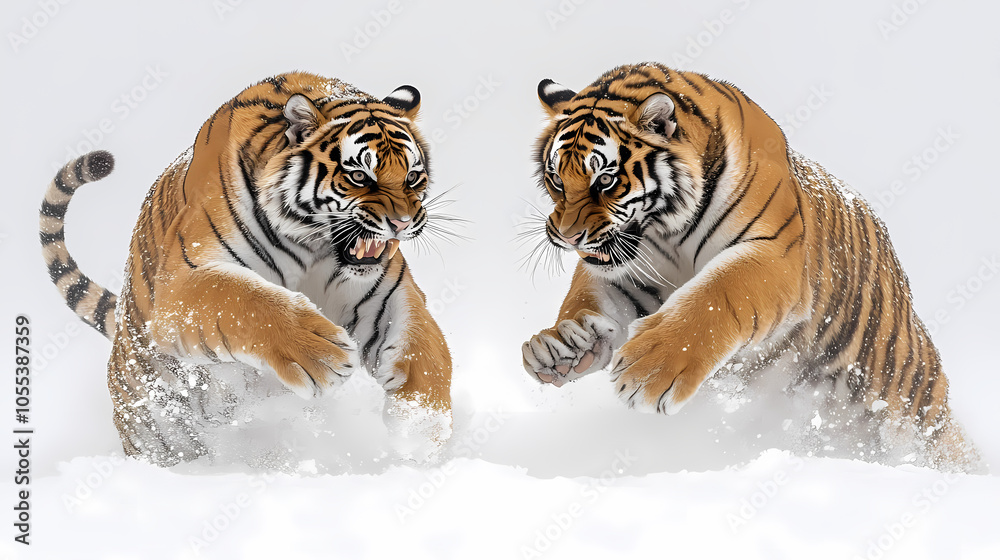 Obraz premium Tigers have powerful builds, bold orange fur with black stripes, and intense eyes. There is a sense of strength and grace about the tiger's face, with sharp features and a focused gaze.