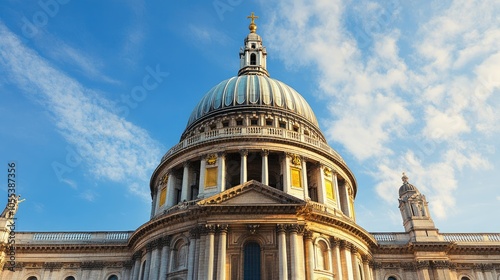 Majestic Dome of Historical Cathedral Against Blue Sky