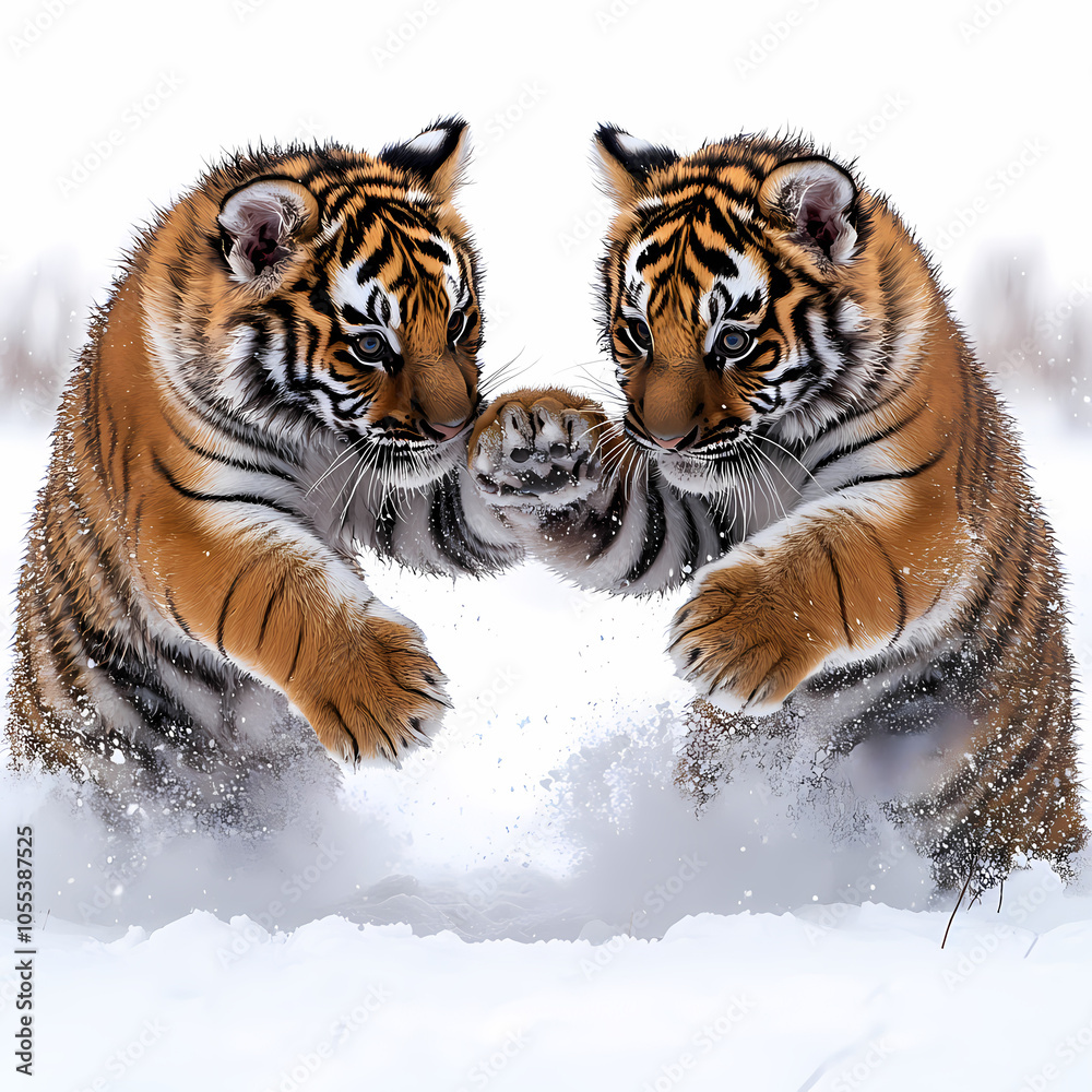Obraz premium Tigers have powerful builds, bold orange fur with black stripes, and intense eyes. There is a sense of strength and grace about the tiger's face, with sharp features and a focused gaze.