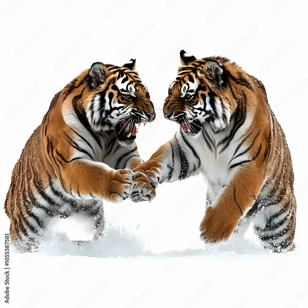 Obraz premium Tigers have powerful builds, bold orange fur with black stripes, and intense eyes. There is a sense of strength and grace about the tiger's face, with sharp features and a focused gaze.