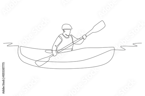 Man enjoying white water rafting. River rafting concept one-line drawing