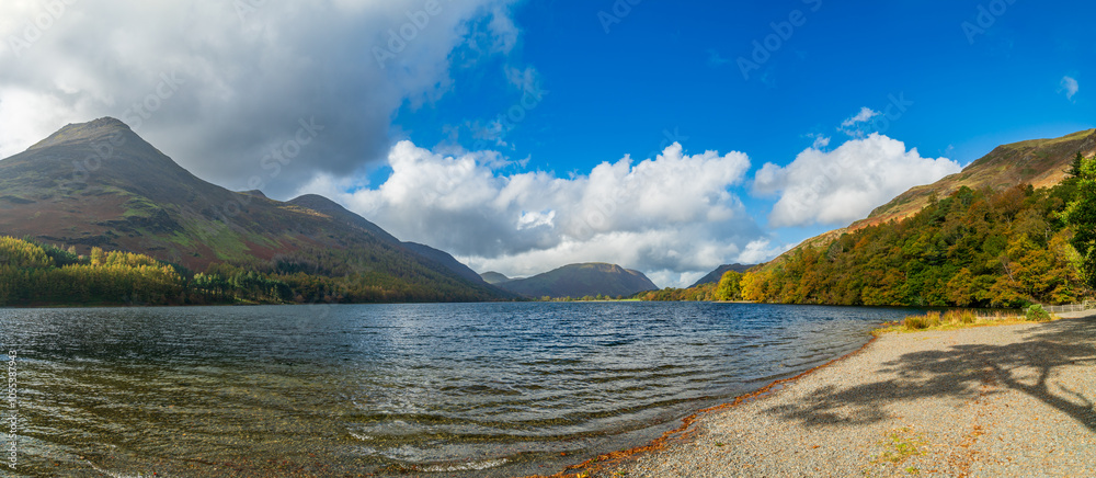 Fototapeta premium Buttermere lake overlooking Haystacks peak in Lake District. Cumbria, England
