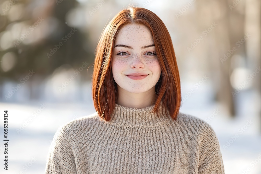 Winter portrait of woman with cherry red hair Winter portrait of woman with cherry red hair