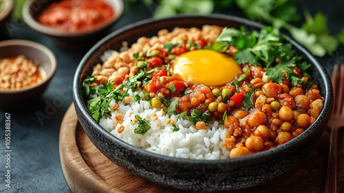 Nasi Lemak Dish and Ingredients
 photo