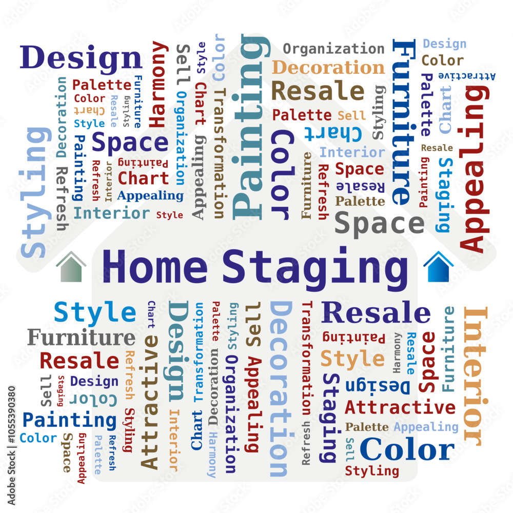 Obraz premium Nuage de Mots Home Staging en Anglais - Décoration d'Intérieur