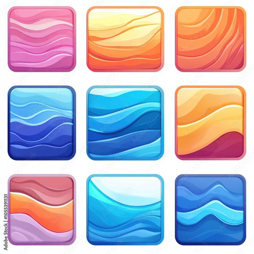 Fototapeta premium Wavy Edge Rectangle Shapes Icon Set. Collection of Wavy Edged Rectangular and Square Shape Badges