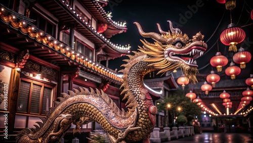 Captivating Architectural Photography of a Majestic Chinese Dragon for Chinese New Year Celebrations