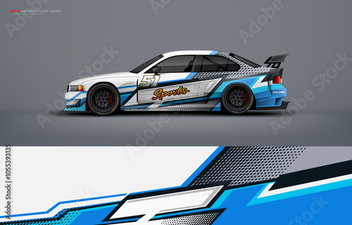Photos Racing Car sedan branding mockup with racing wrap decal or livery design, Abstract racing graphics white with backround