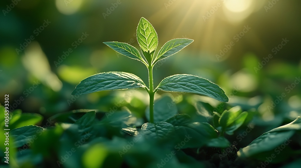 Fresh young sprout reaching up towards sunlight concept of eco-friendly growth and conservation Fresh young sprout reaching up towards sunlight concept of eco-friendly growth and conservation