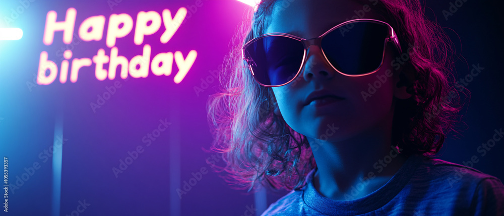 Cool Kid Wearing Sunglasses in Neon Light with Happy Birthday Sign, Cool Kid Wearing Sunglasses in Neon Light with Happy Birthday Si Cool Kid Wearing Sunglasses in Neon Light with Happy Birthday Sign, Cool Kid Wearing Sunglasses in Neon Light with Happy Birthday Si