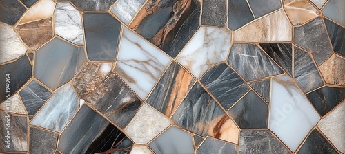 Panel kuchenny z motywem Luxury Abstract Marble Pattern, Black And Beige Marble Mosaic, Gemstone Stone For Interior Design.