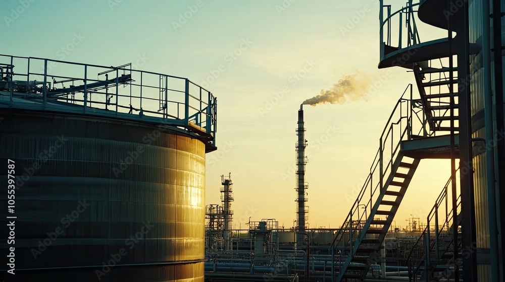 Industrial Scene with Smokestack at Sunset Industrial Scene with Smokestack at Sunset