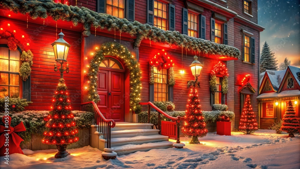 Christmas-Themed Architectural Photography in Red: Holiday Decor and Festive Atmosphere Christmas-Themed Architectural Photography in Red: Holiday Decor and Festive Atmosphere