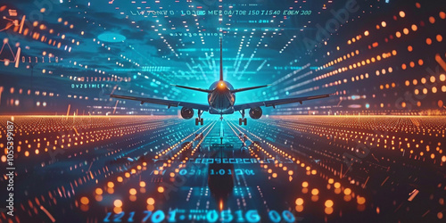 Airplane Taking Off from a Runway Against a Clear Blue Sky photo