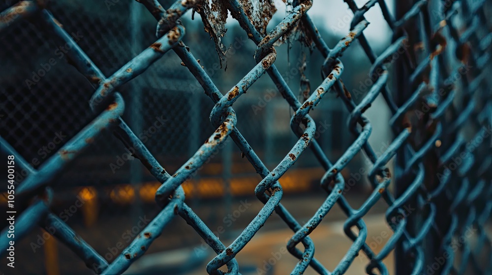 Fototapeta premium Rusty Chain Link Fence with Blue Tone and Texture