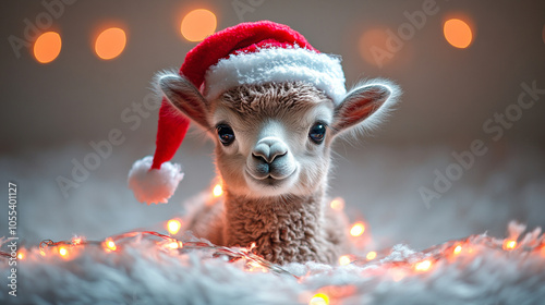 Little kangaroo wearing a New Year's hat close-up photo