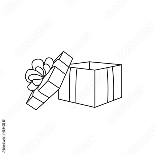 Gift box empty. Vector black and white illustration. Coloring.