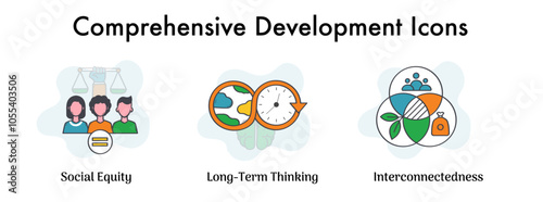 Sustainable Development Icons: Social Equity, Long-Term Thinking, Economic Development