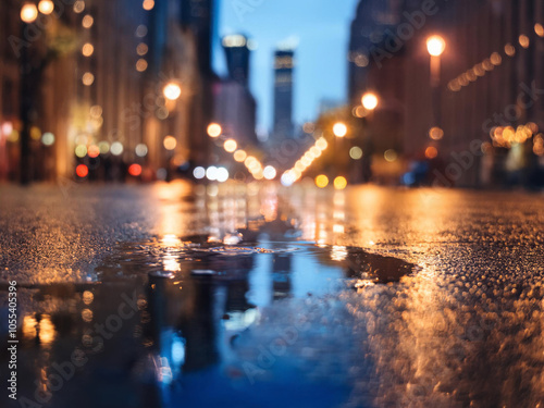 abstract of street lights and puddle of water