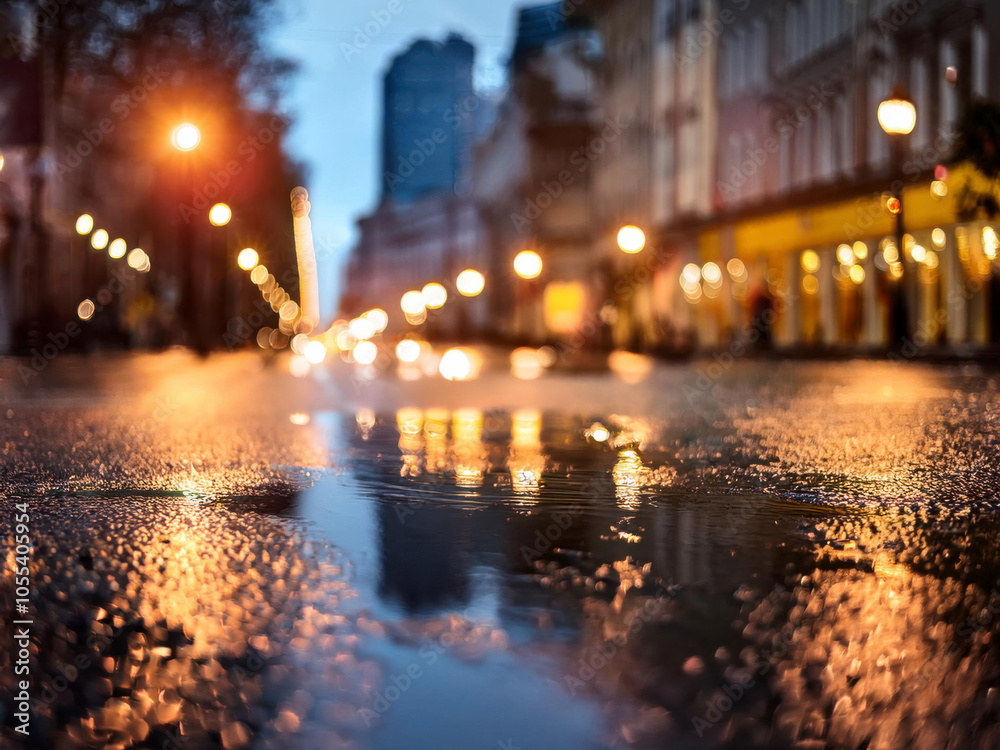abstract of street lights and puddle of water abstract of street lights and puddle of water