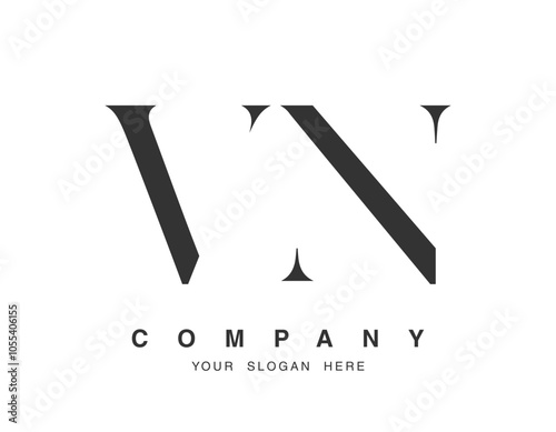 VN logo design. Initial letter v and n serif font style. Creative classic company name typography. Trendy logotype or identity.