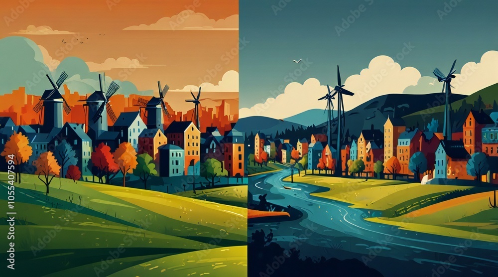 Naklejka premium landscape with trees and mountains