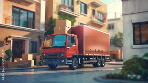 Truck car moving house for customers delivering boxes and furniture vehicle transportation shipping and packaging business occupation service company