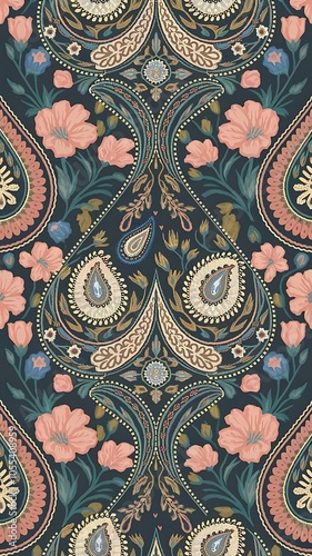 Wallpaper Mural Traditional oriental seamless paisley pattern. Vintage flowers background. Decorative ornament backdrop for fabric, textile, wrapping paper, card, invitation, wallpaper, web design. Torontodigital.ca
