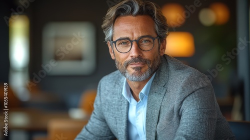 A professional man in his 40s wearing a sharp gray suit